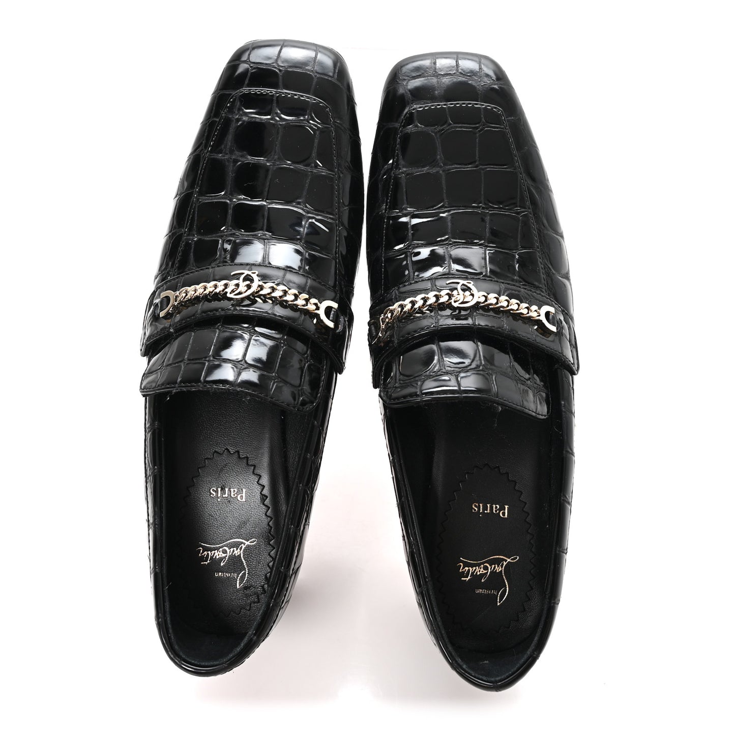 Soft Calfskin Alligator Embossed MJ Moc Heeled Loafers 37.5 Black