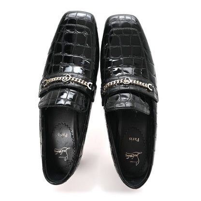 Christian Louboutin Soft Calfskin Alligator Embossed MJ Moc Heeled Loafers 37.5 Black 2 of 9