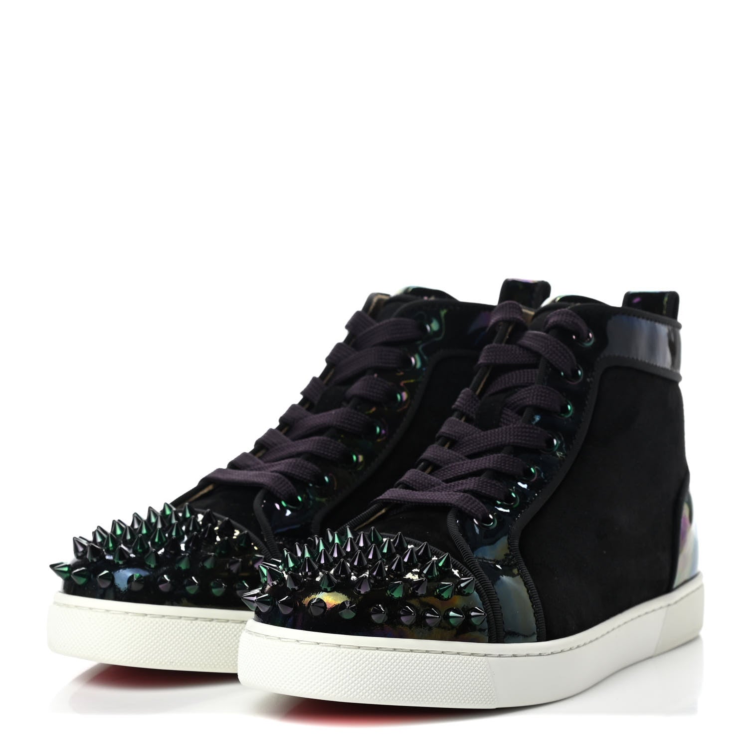 Christian Louboutin Patent Calfskin Suede Lou Spikes Womens Orlato Flat Sneakers 37 Black 3 of 8