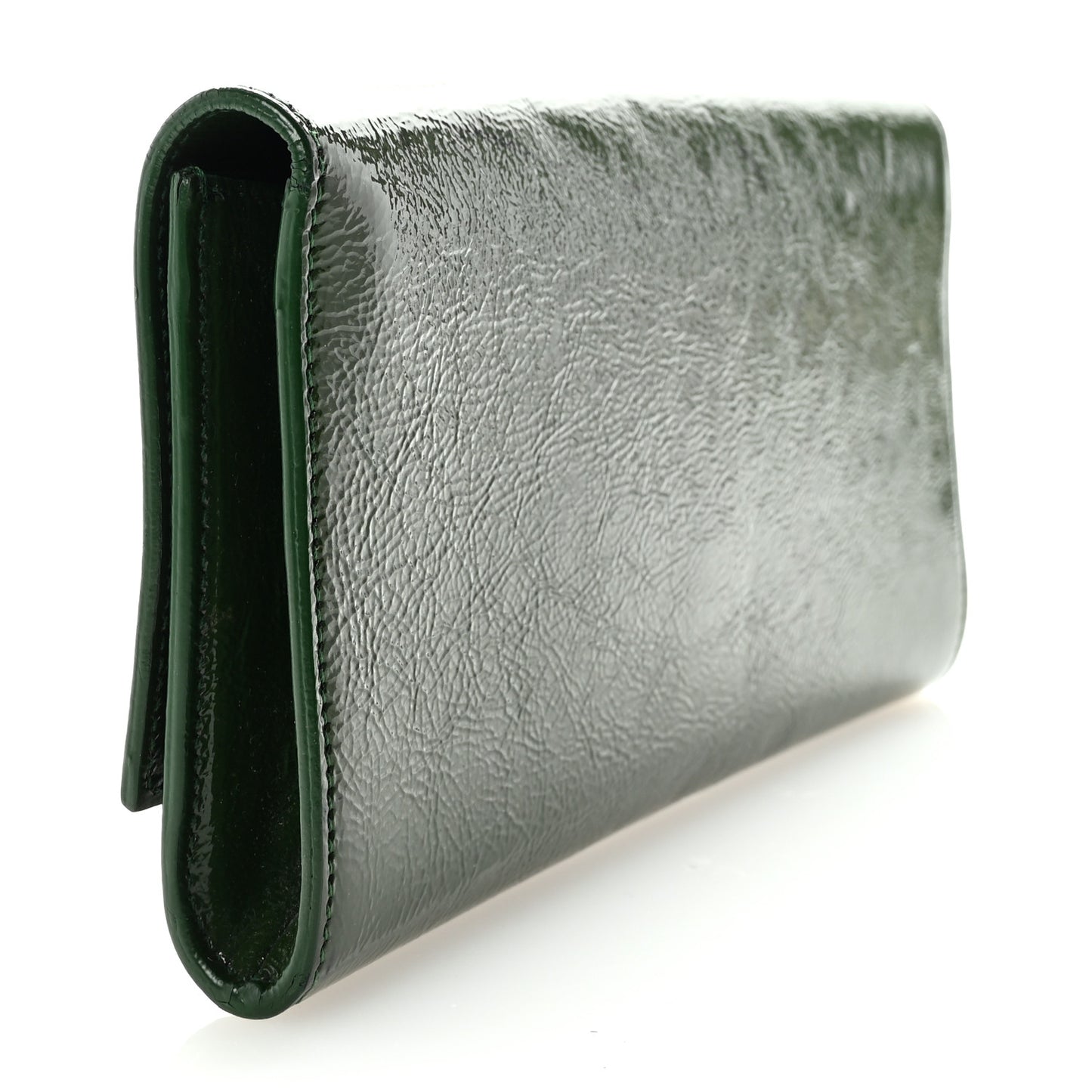 Distressed Patent Small Belle De Jour Clutch Tartan Green