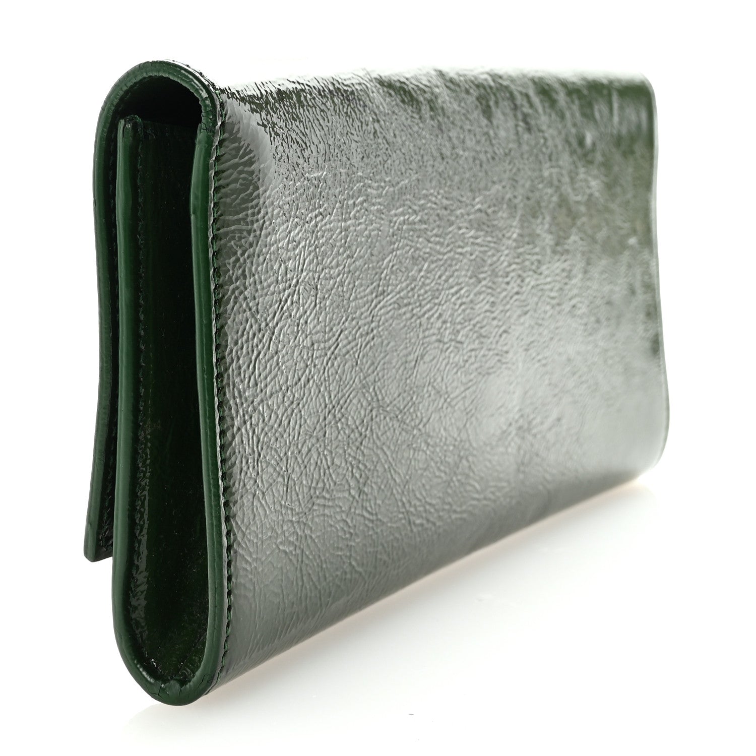 Saint Laurent Distressed Patent Small Belle De Jour Clutch Tartan Green 3 of 8