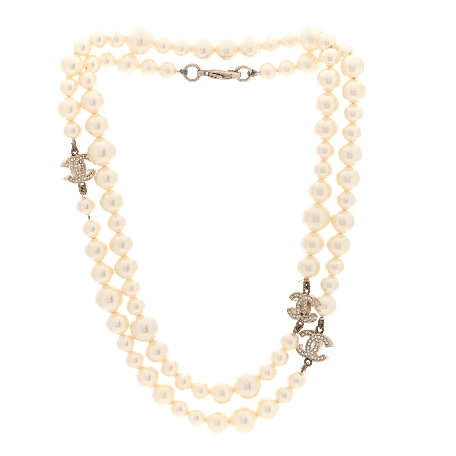 Chanel Graduated Pearl Crystal CC Long Necklace White 3 of 4