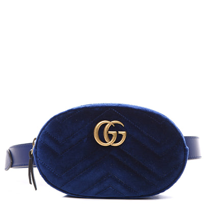 Gucci Velvet Matelasse GG Marmont Belt Bag 85 34 Cobalt Blue 1 of 9