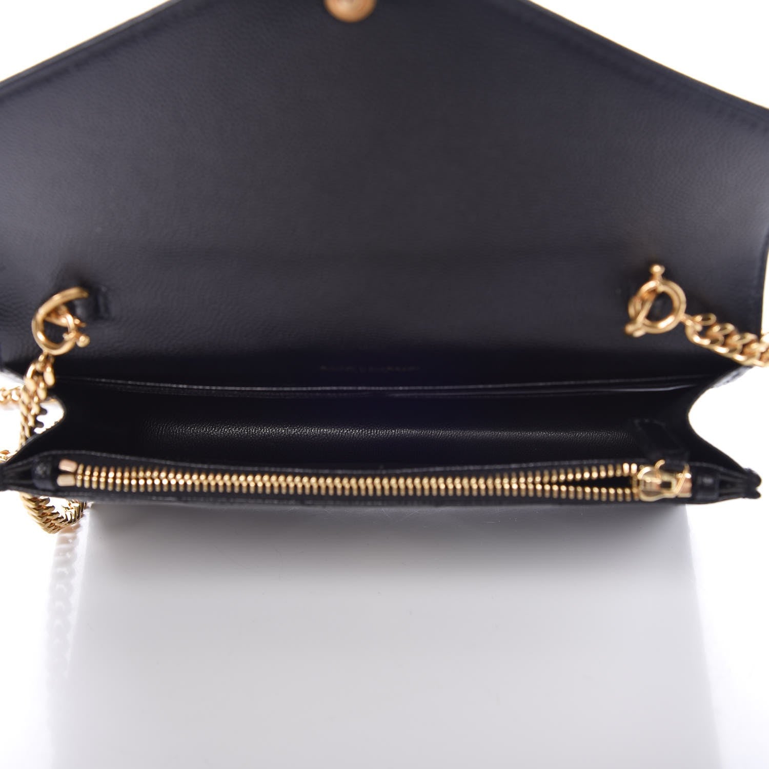 Saint Laurent Grain De Poudre Matelasse Chevron Monogram Envelope Chain Wallet Black 5 of 6