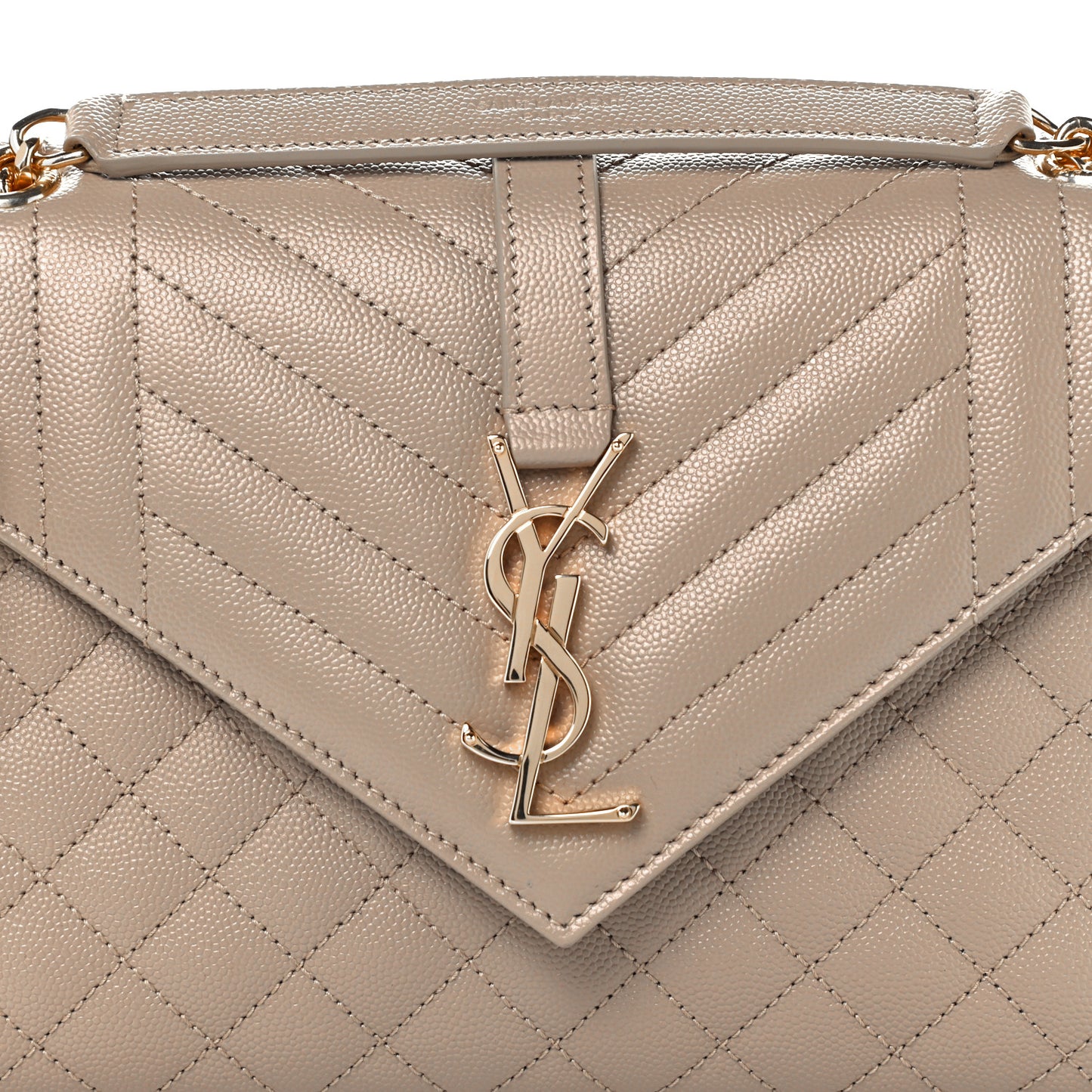 Grain De Poudre Textured Mixed Matelasse Medium Triquilt Monogram Satchel Dark Beige
