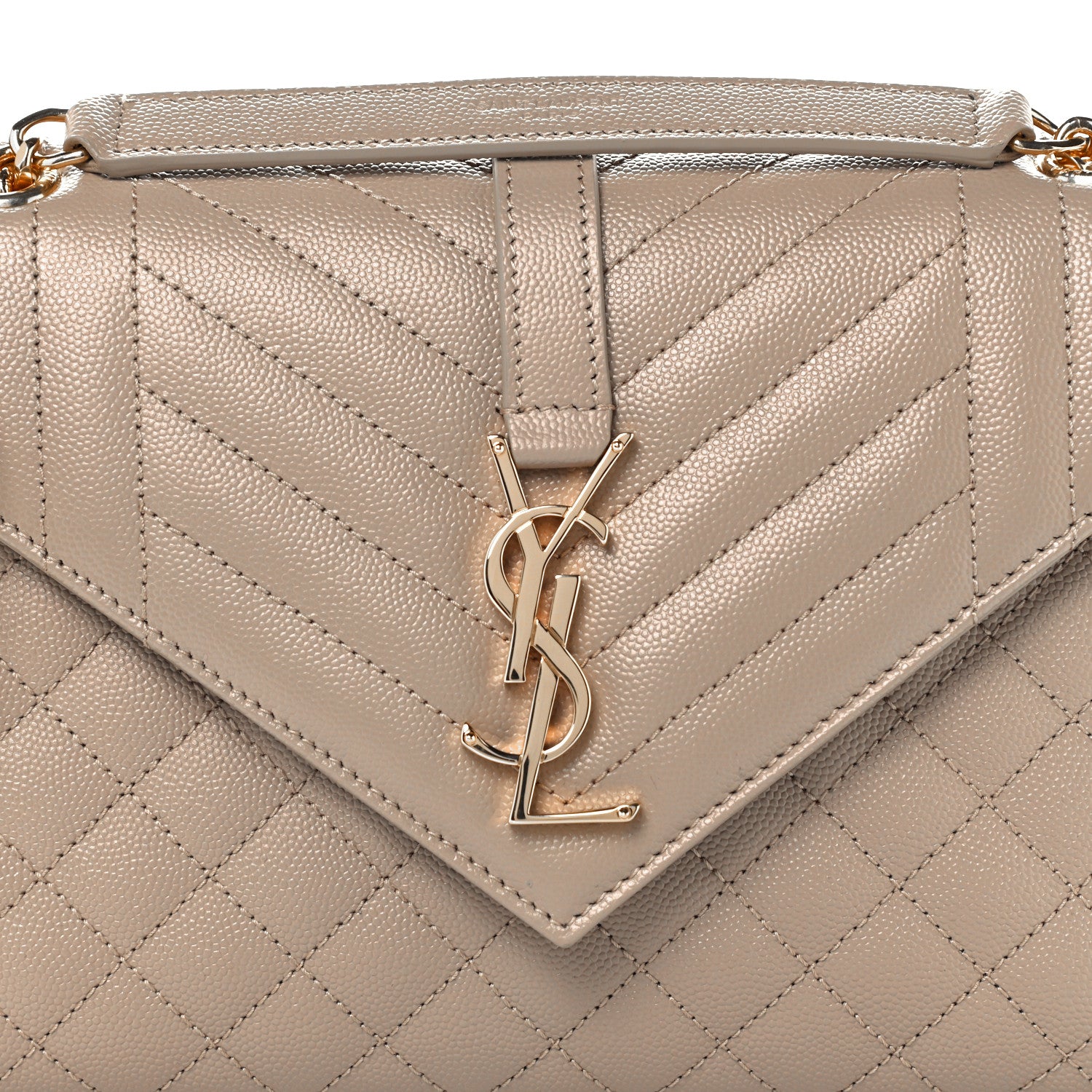 Saint Laurent Grain De Poudre Textured Mixed Matelasse Medium Triquilt Monogram Satchel Dark Beige 9 of 12