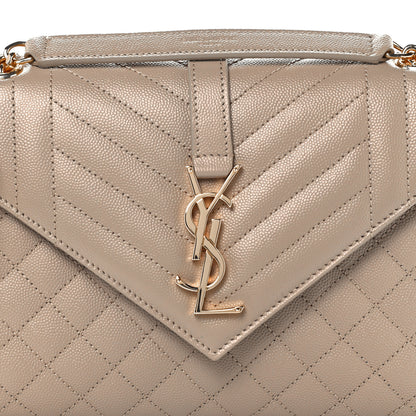 Saint Laurent Grain De Poudre Textured Mixed Matelasse Medium Triquilt Monogram Satchel Dark Beige 9 of 12