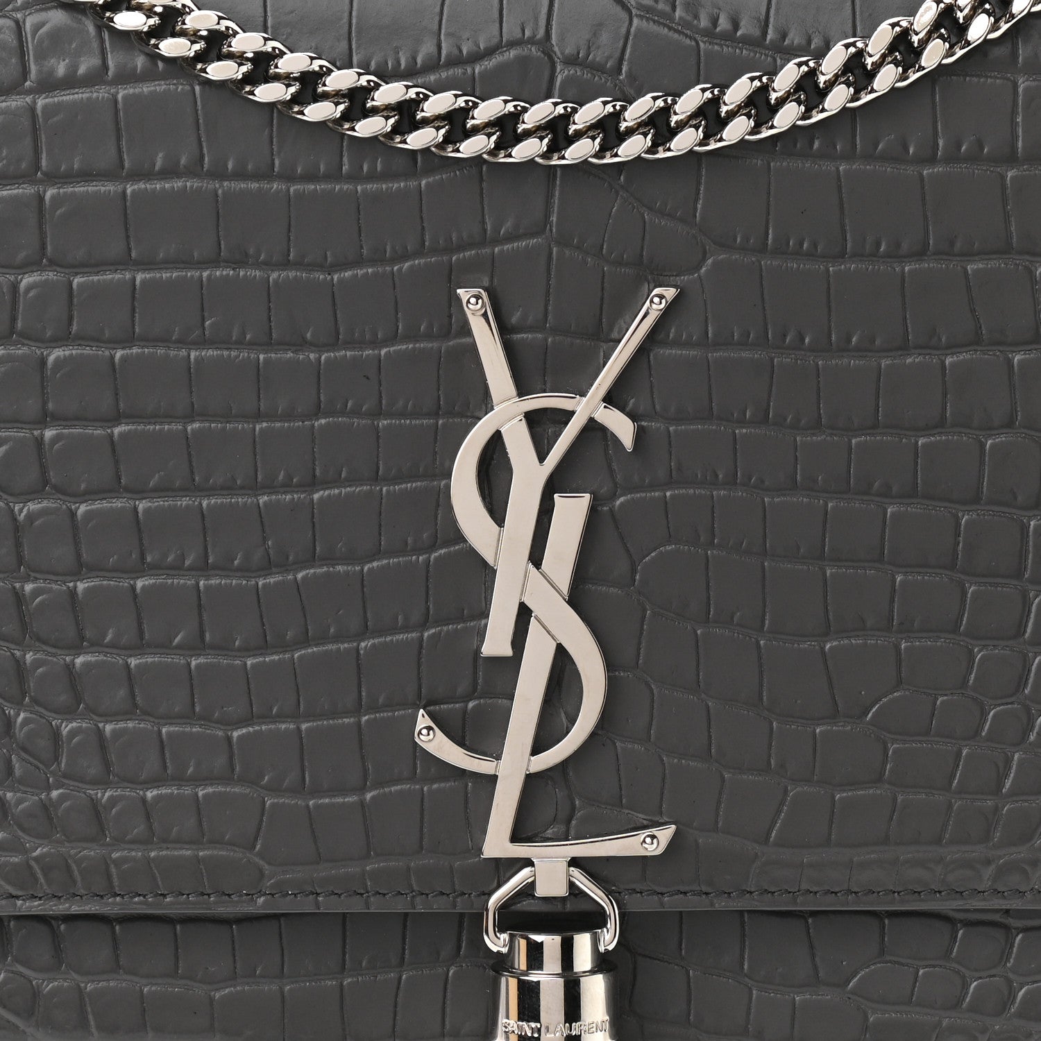 Saint Laurent Calfskin Crocodile Embossed Medium Classic Monogram Kate Tassel Satchel Storm 7 of 11