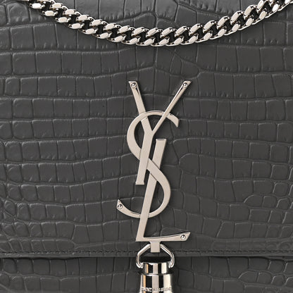 Saint Laurent Calfskin Crocodile Embossed Medium Classic Monogram Kate Tassel Satchel Storm 7 of 11