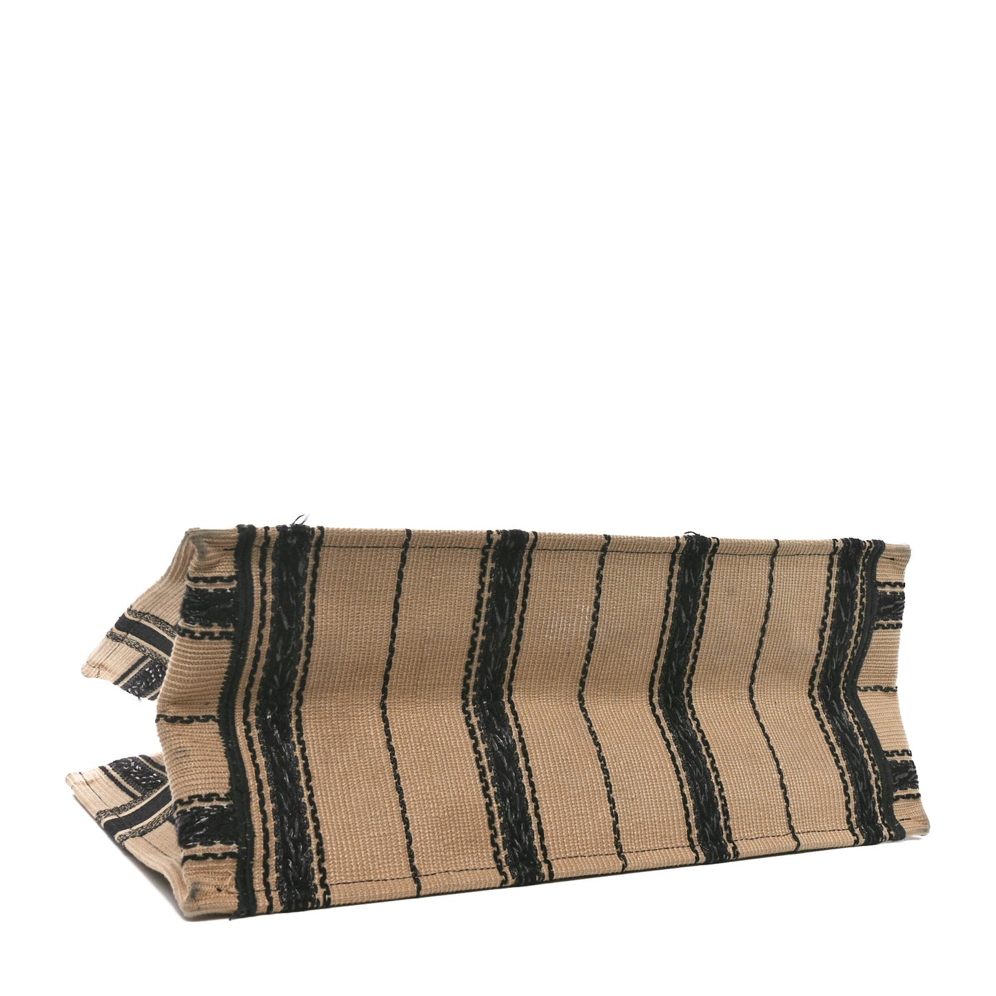 Canvas Embroidered Large Bayadere Book Tote Black Beige