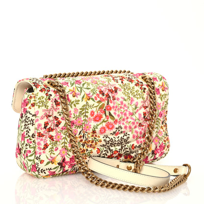 Gucci Cotton Calfskin Matelasse Floral Print Small GG Marmont Shoulder Bag Ivory Pink 3 of 12