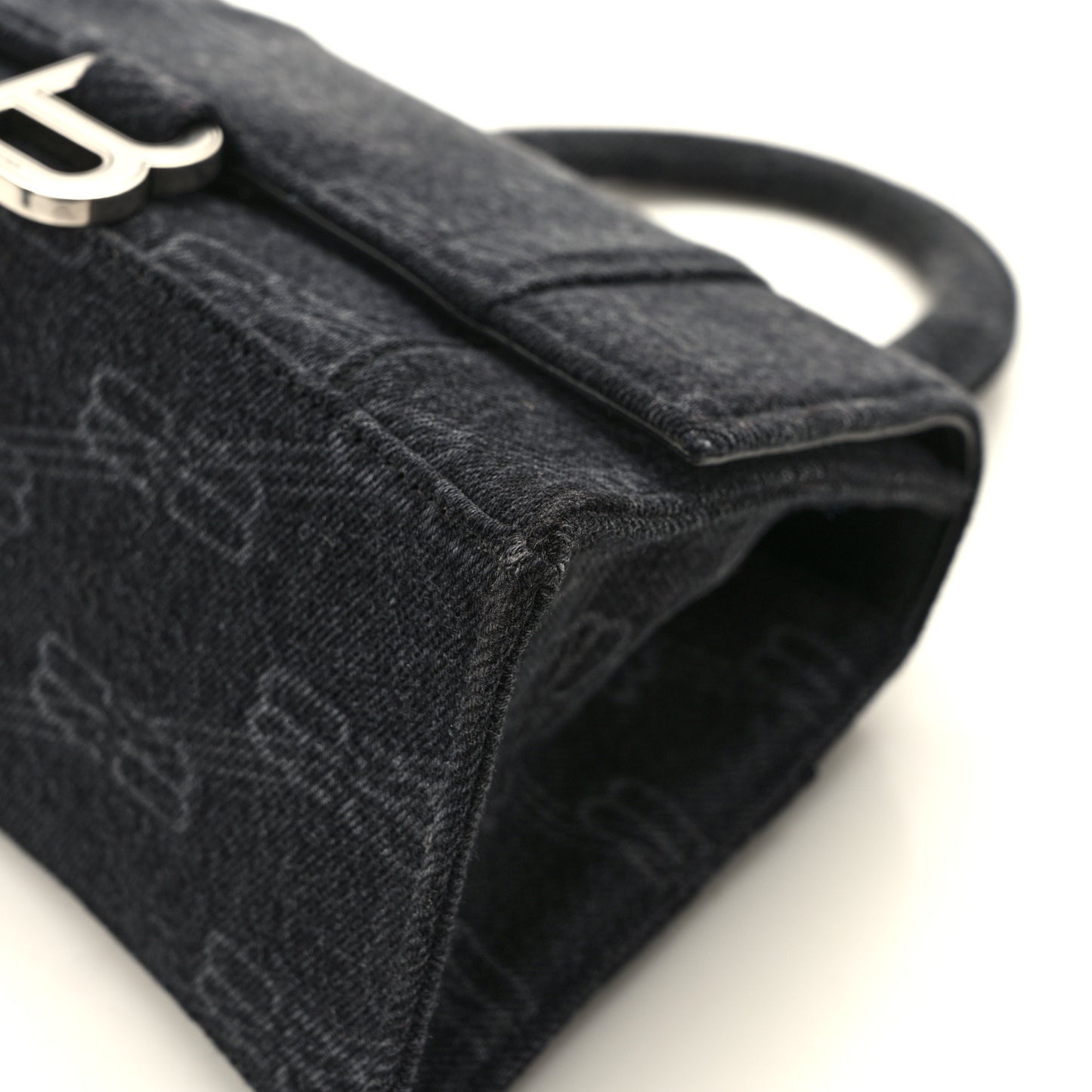 Denim BB Monogram Small Hourglass Top Handle Bag Black