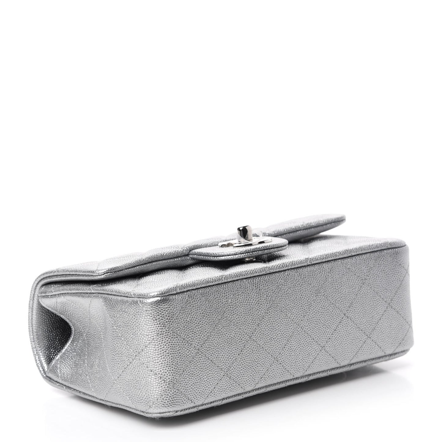 Metallic Caviar Quilted Mini Top Handle Rectangular Flap Silver