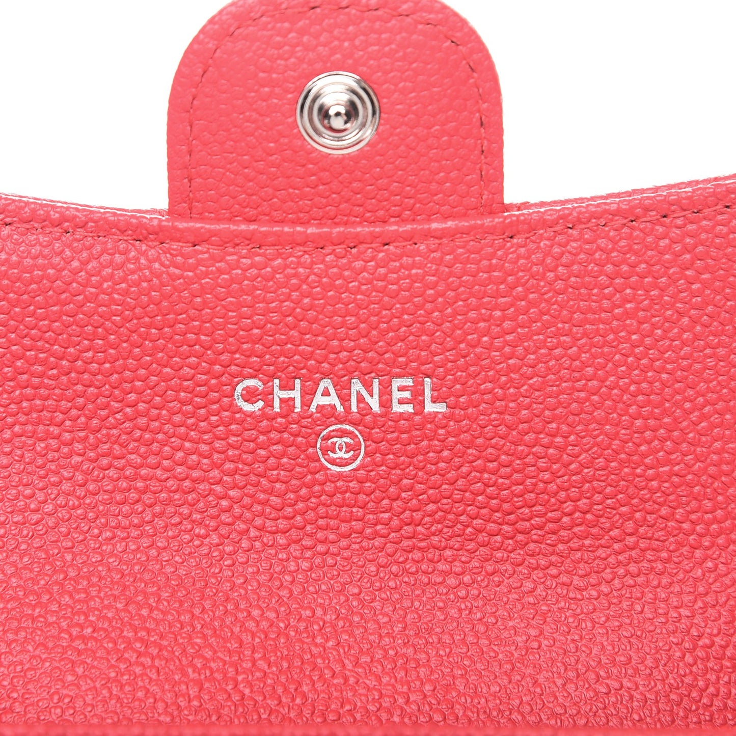 Caviar Chevron Quilted Card Holder Wallet Dark Pink