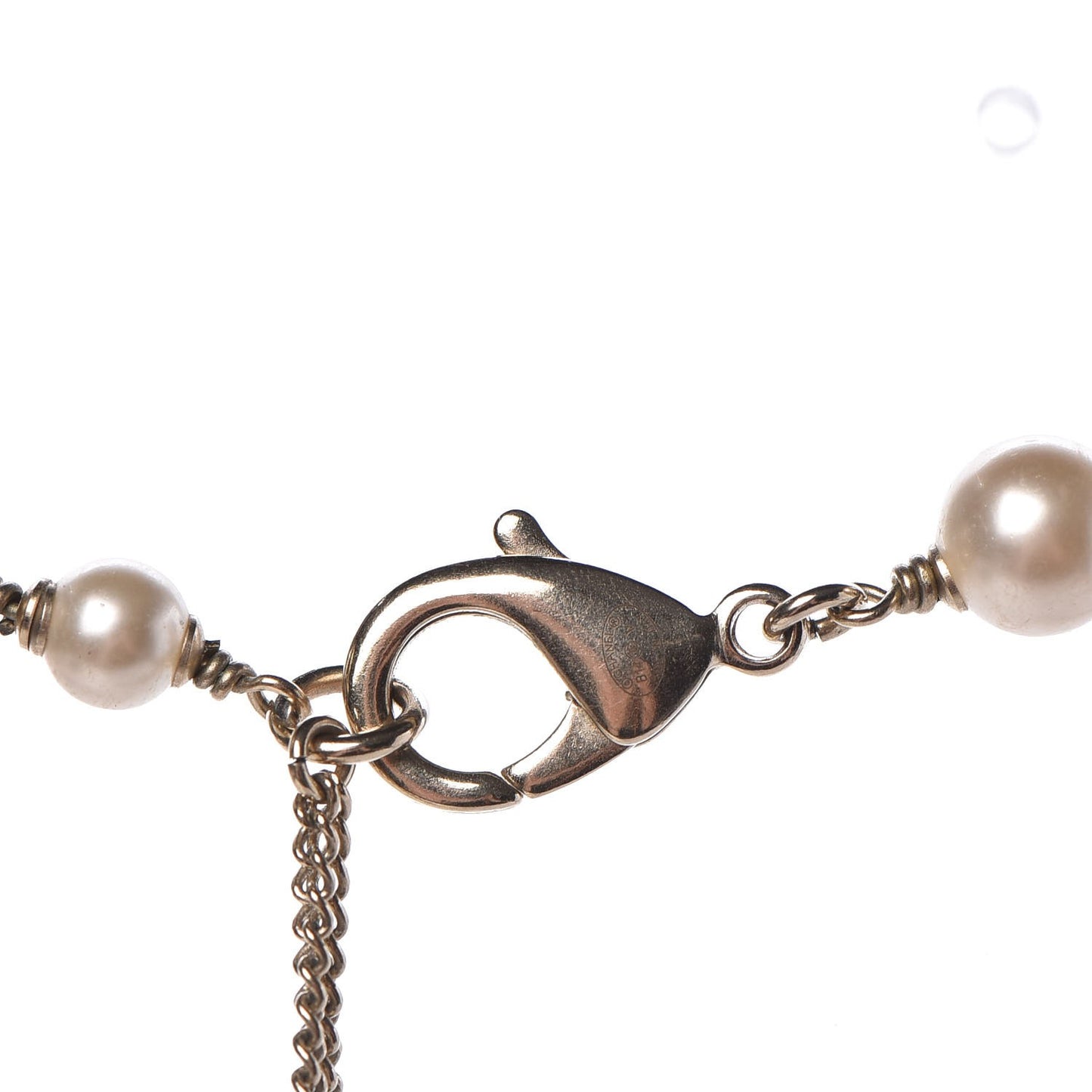 Pearl Bead Enamel CC Long Necklace Black Gold