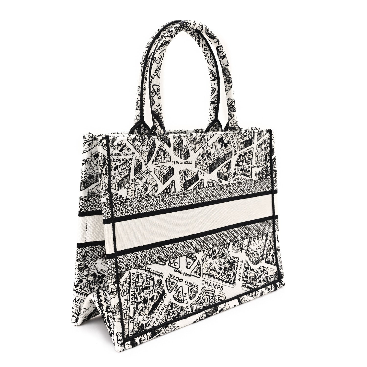 Christian Dior Canvas Embroidered Medium Plan De Paris Book Tote White Black 3 of 11