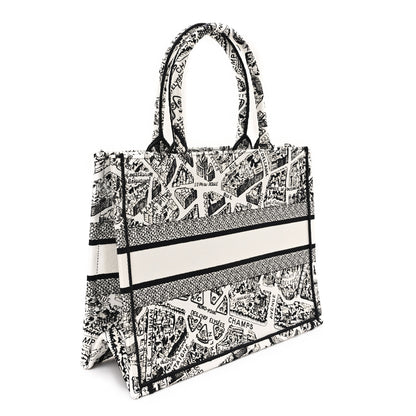 Christian Dior Canvas Embroidered Medium Plan De Paris Book Tote White Black 3 of 11