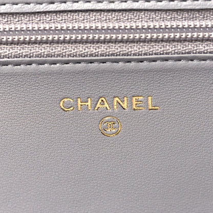 Chanel Lambskin Quilted CC Pearl Crush Wallet on Chain WOC Grey 6 of 11