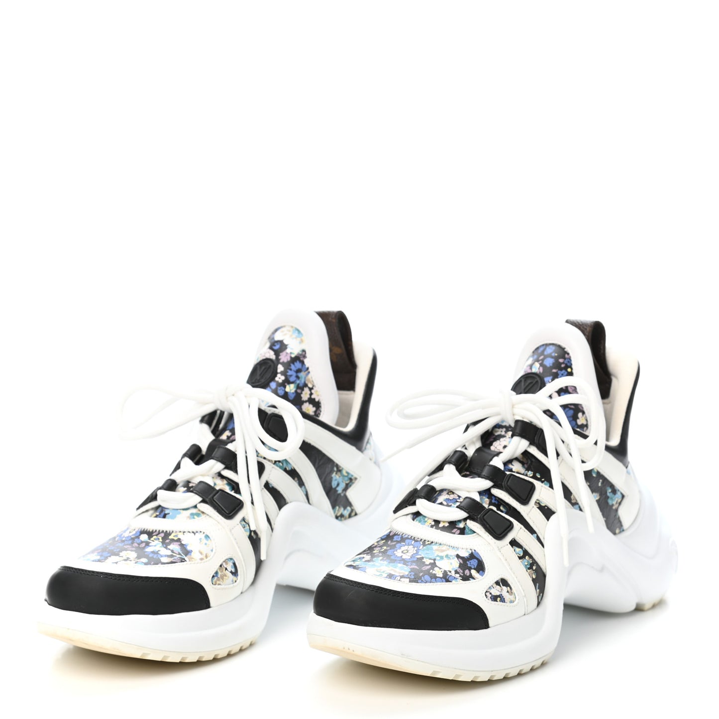 Flower Printed Calfskin Monogram LV Archlight Sneakers 39 Black Blue