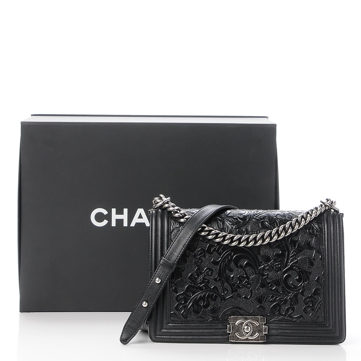 Chanel Calfskin Embossed New Medium Cordoba Boy Flap Black 13 of 13