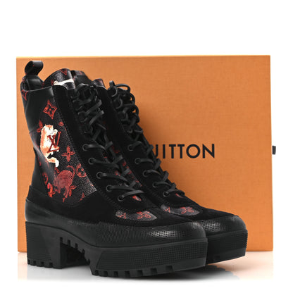 Louis Vuitton Suede Calfskin Catogram Laureate Platform Desert Boots 42 Black Marron 14 of 14