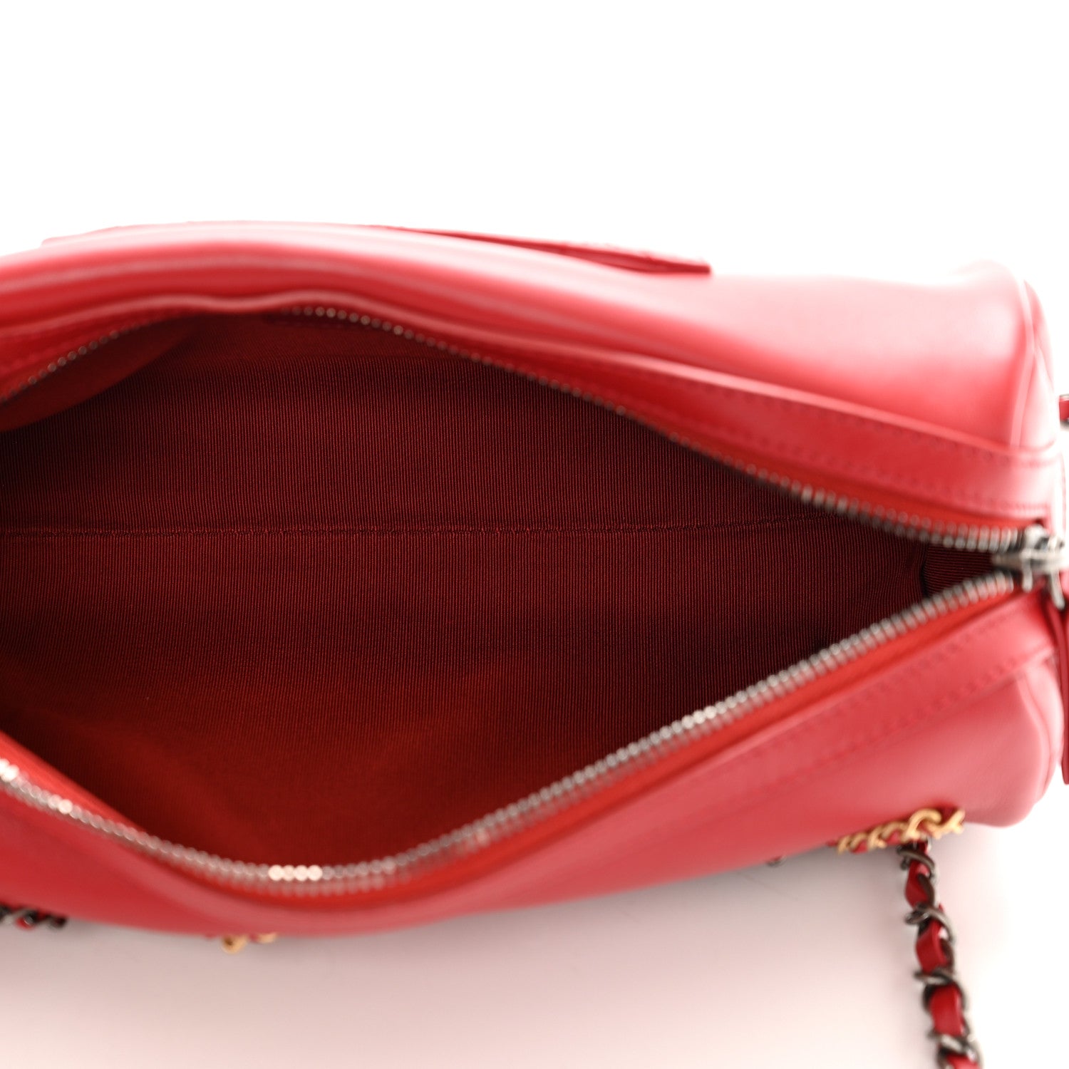 Chanel Calfskin Chain 20s Signature Bowling Bag Red 5 of 10