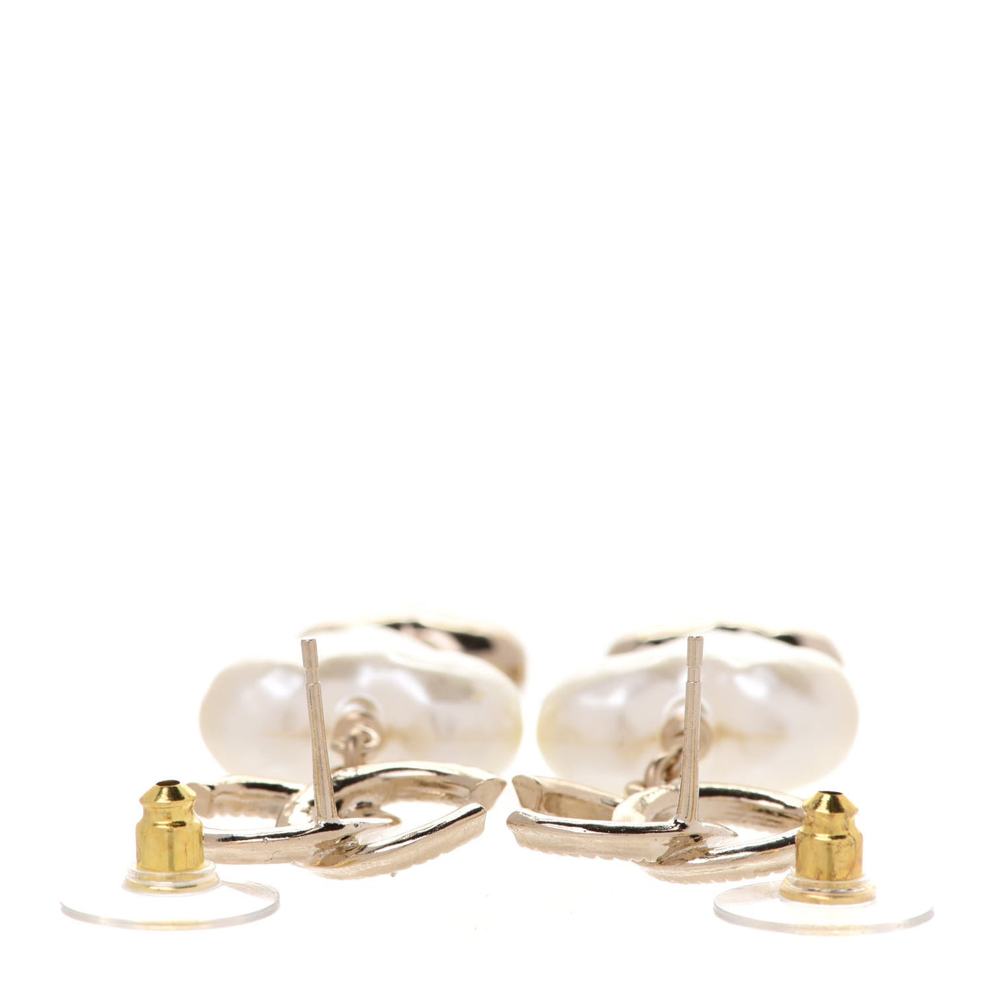 Pearl CC Double Heart Drop Earrings Gold
