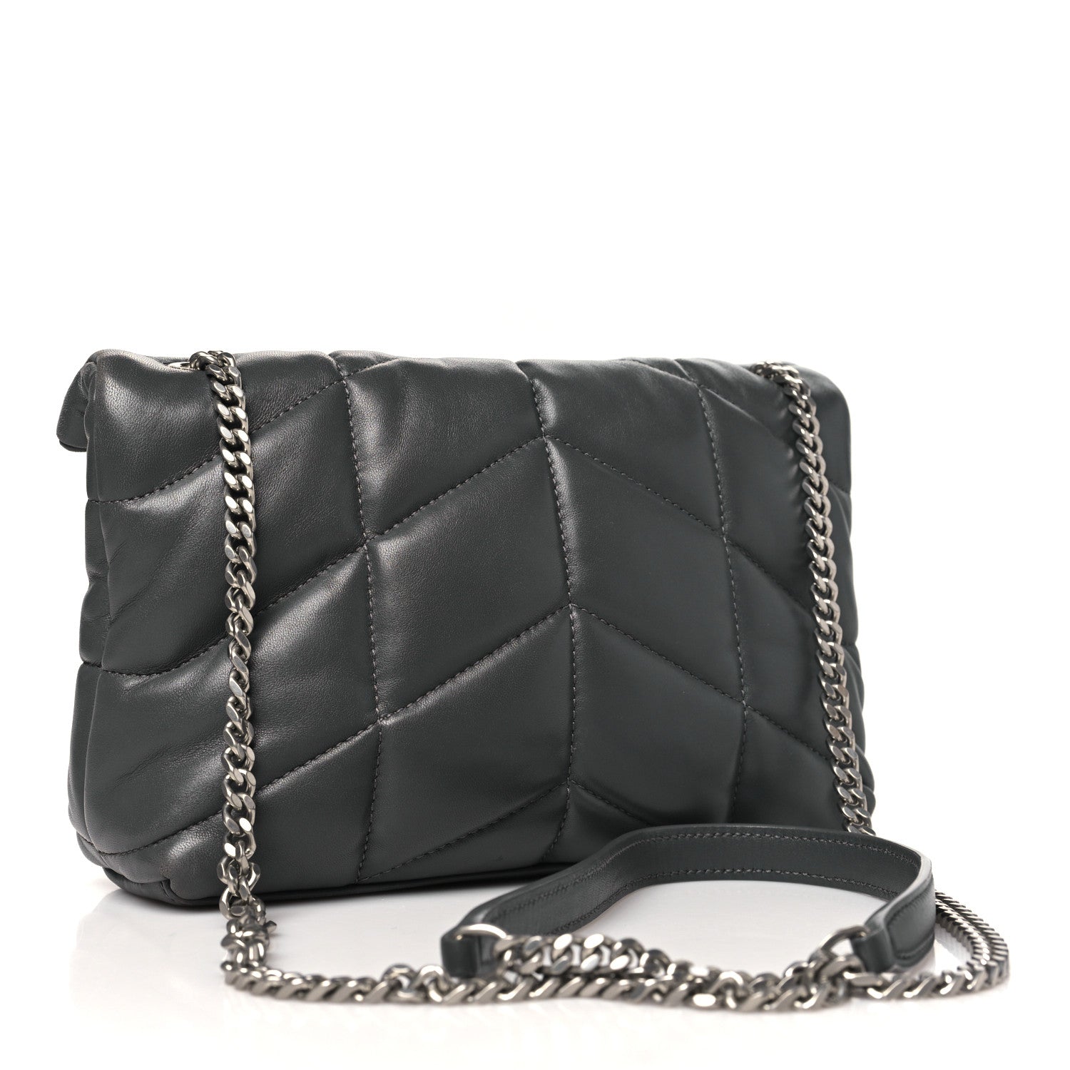 Saint Laurent Lambskin Quilted Toy Loulou Puffer Monogram Chain Satchel Storm 3 of 10