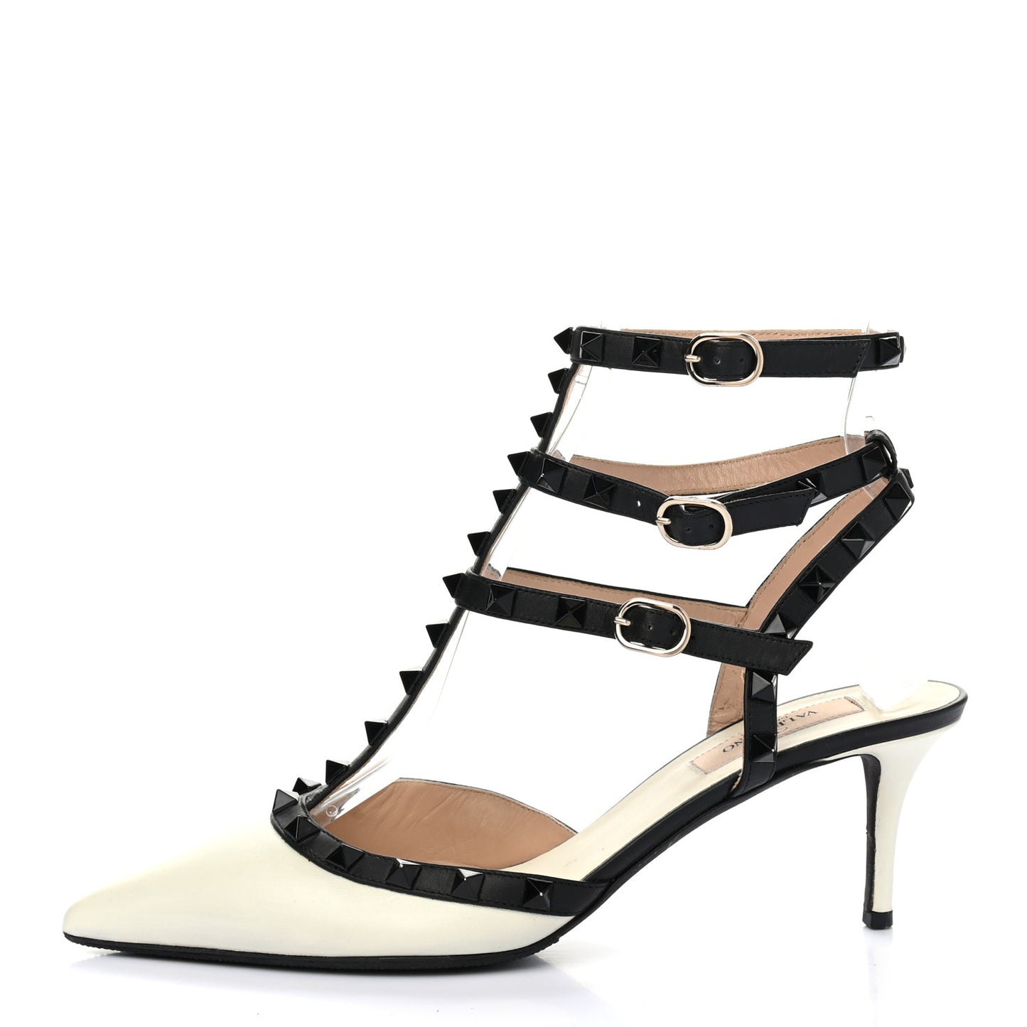 Nappa Rockstud Ankle Strap 65mm Pumps 38.5 Light Ivory Black