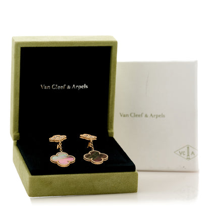 Van Cleef & Arpels 18K Rose Gold Diamond Grey Mother of Pearl Magic Alhambra 2 Motifs Earrings 5 of 5