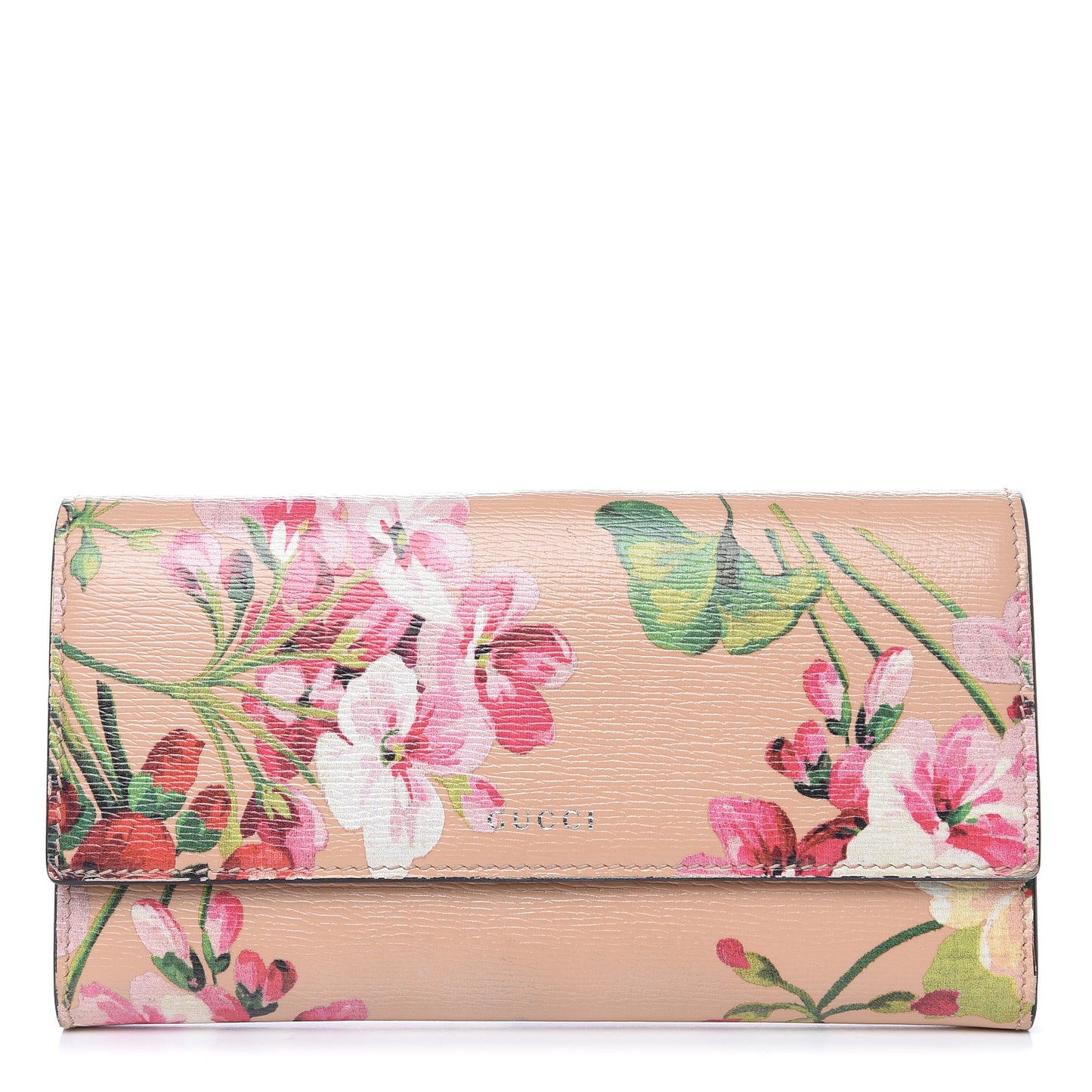 Calfskin Blooms Print Continental Wallet Pink Apricot Multicolor