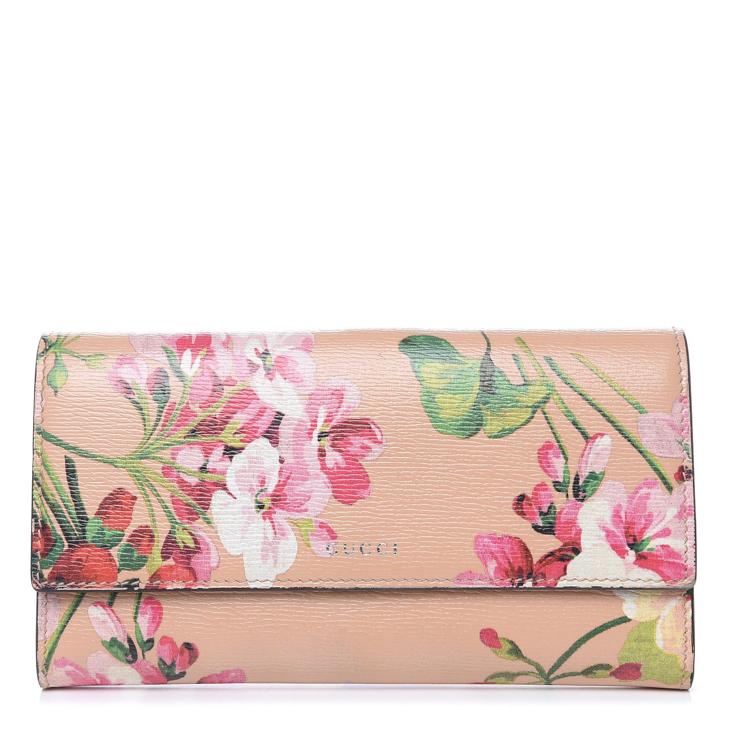 Gucci Calfskin Blooms Print Continental Wallet Pink Apricot Multicolor 1 of 12