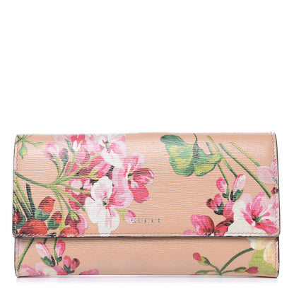 Gucci Calfskin Blooms Print Continental Wallet Pink Apricot Multicolor 1 of 12