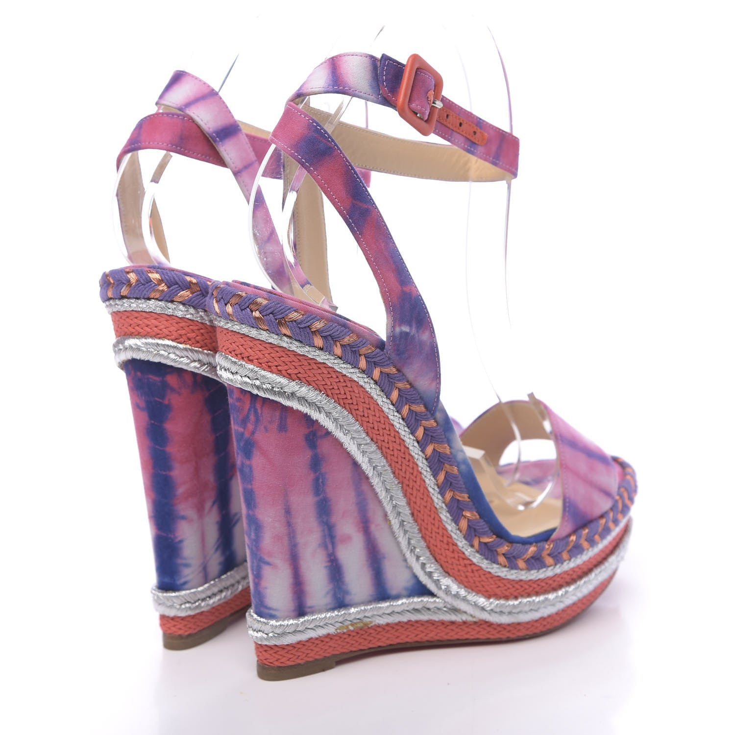 Christian Louboutin Fabric Tie Dye Duplice 120 Wedge Sandals 38 Multicolor 4 of 7