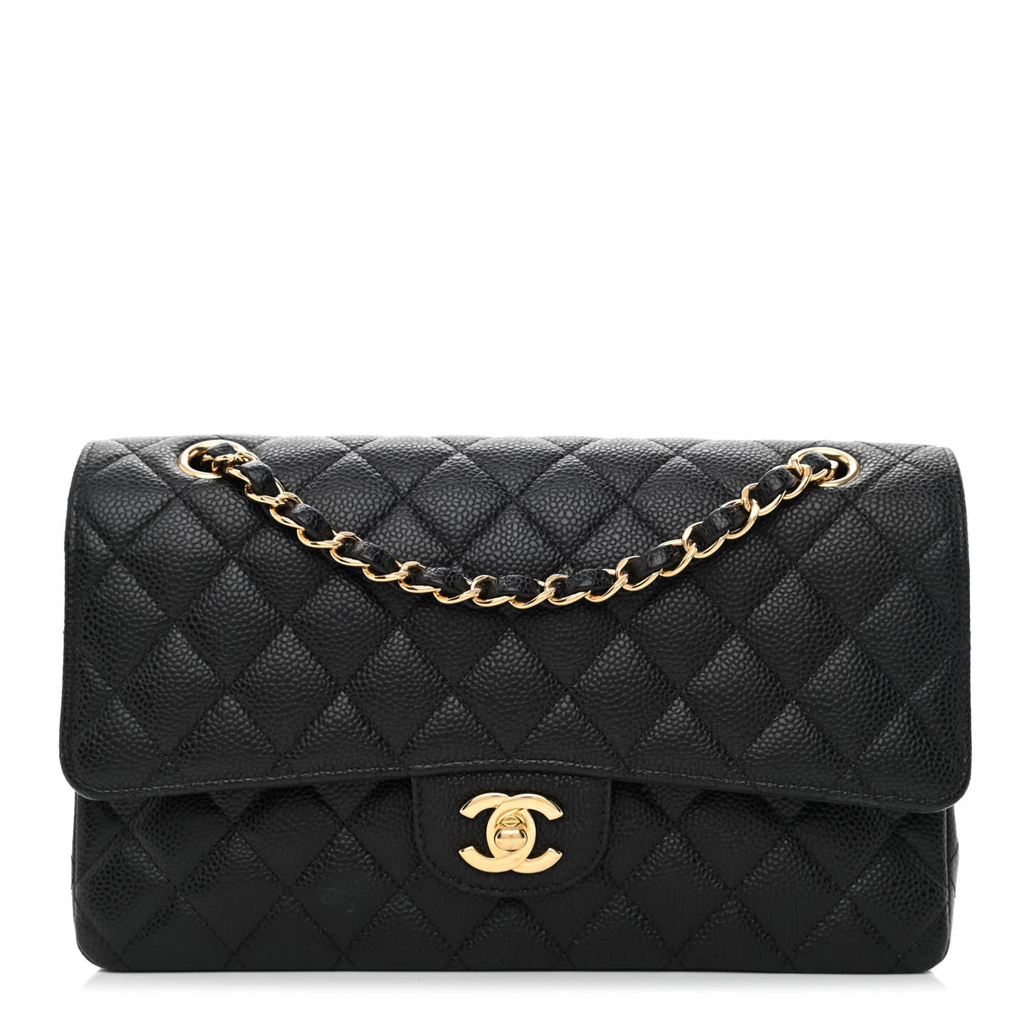 Caviar Quilted Medium Double Flap Black
