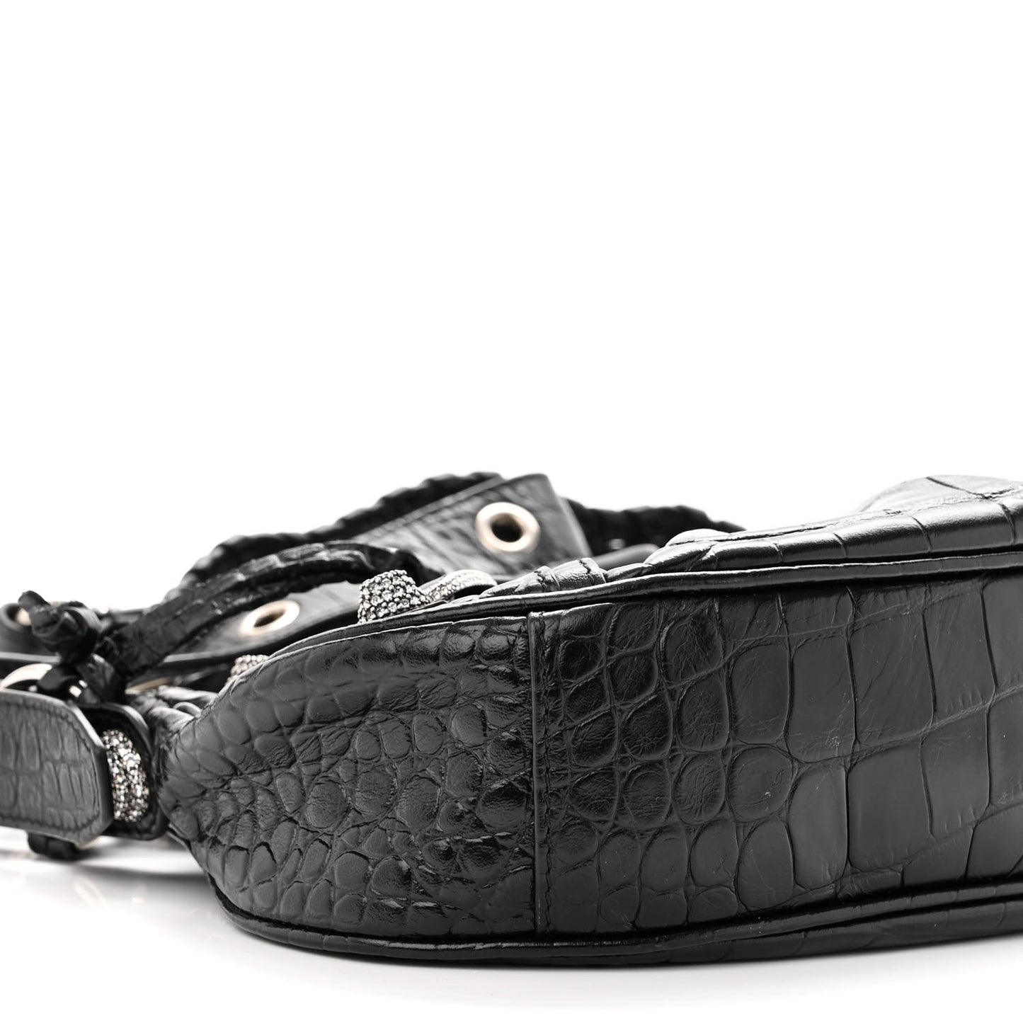 Extra Supple Calfskin Crystal Crocodile Embossed Le Cagole Shoulder Bag XS Black