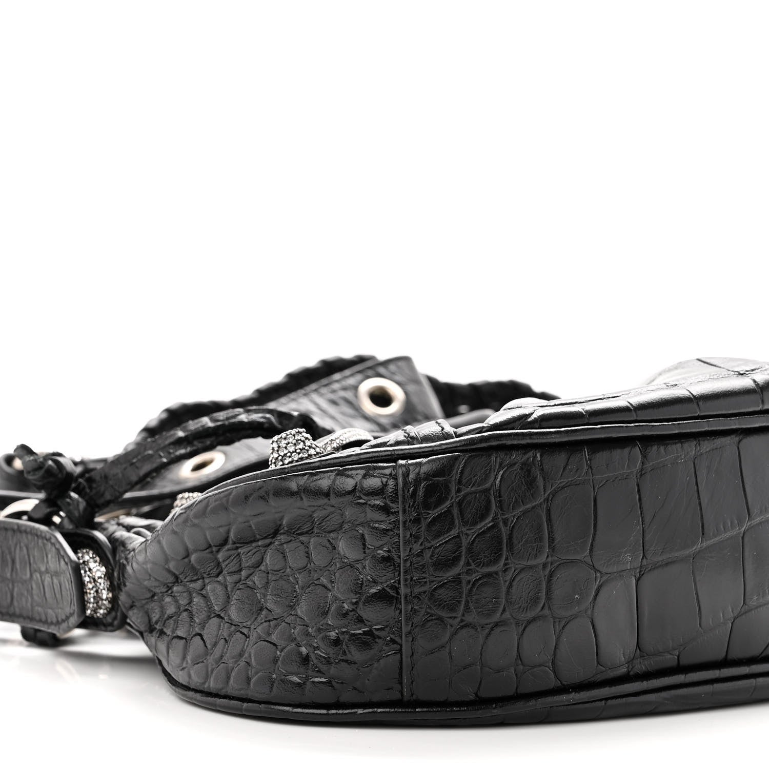 Balenciaga Extra Supple Calfskin Crystal Crocodile Embossed Le Cagole Shoulder Bag XS Black 7 of 8