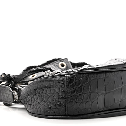 Balenciaga Extra Supple Calfskin Crystal Crocodile Embossed Le Cagole Shoulder Bag XS Black 7 of 8
