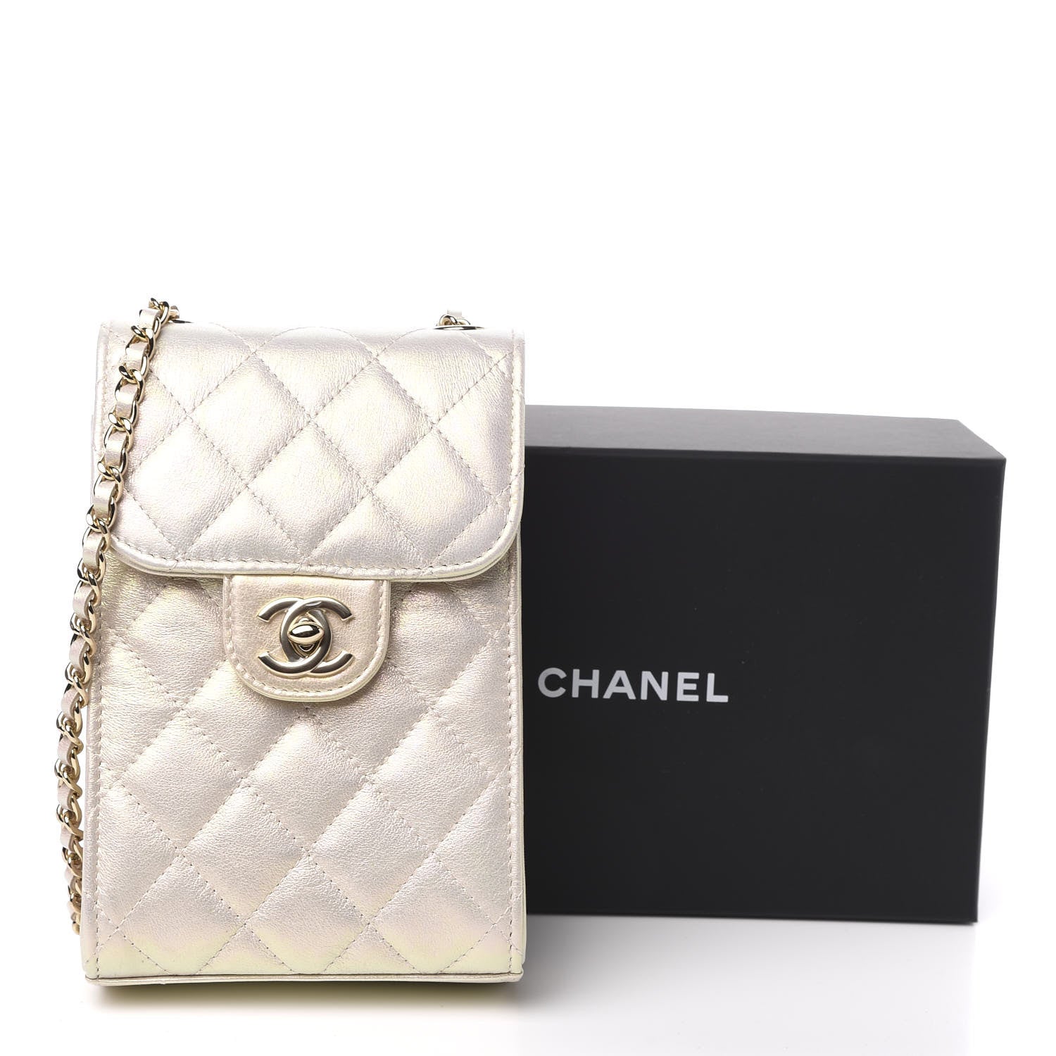Chanel Iridescent Lambskin Quilted CC Phone Holder Ivory 11 of 11