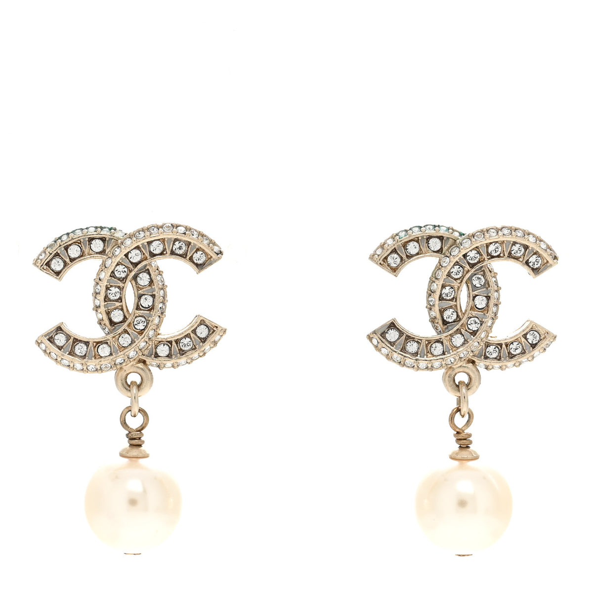Crystal Timeless CC Pearl Drop Earrings Light Gold