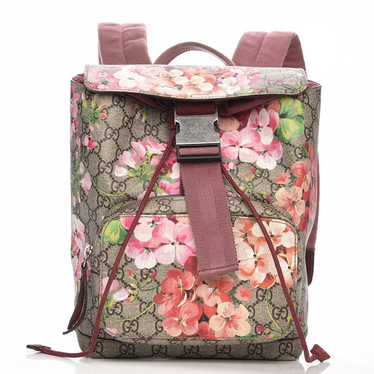 GG Supreme Monogram Blooms Small Single Buckle Backpack Beige Multicolor Dry Rose