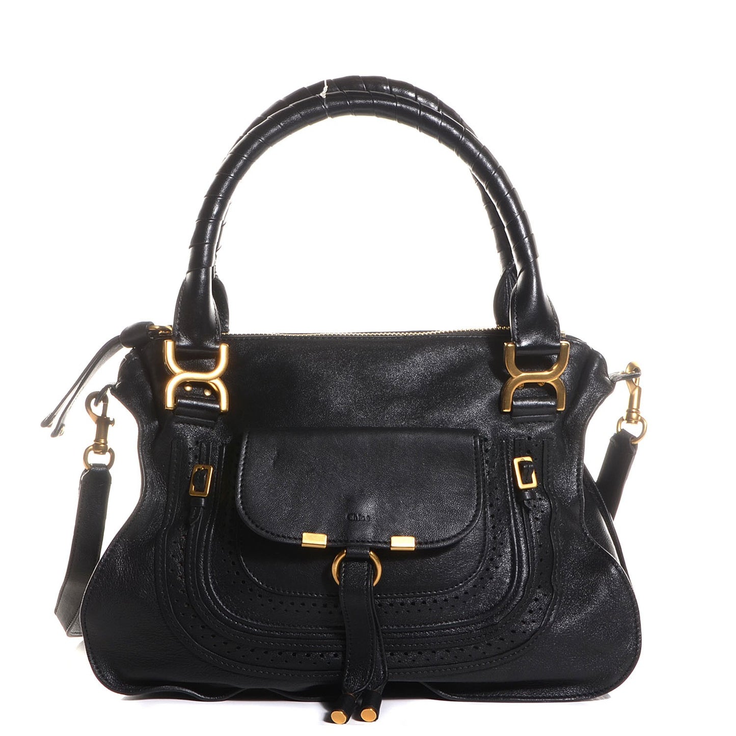 Calfskin Perforated Medium Marcie Animation Satchel Black