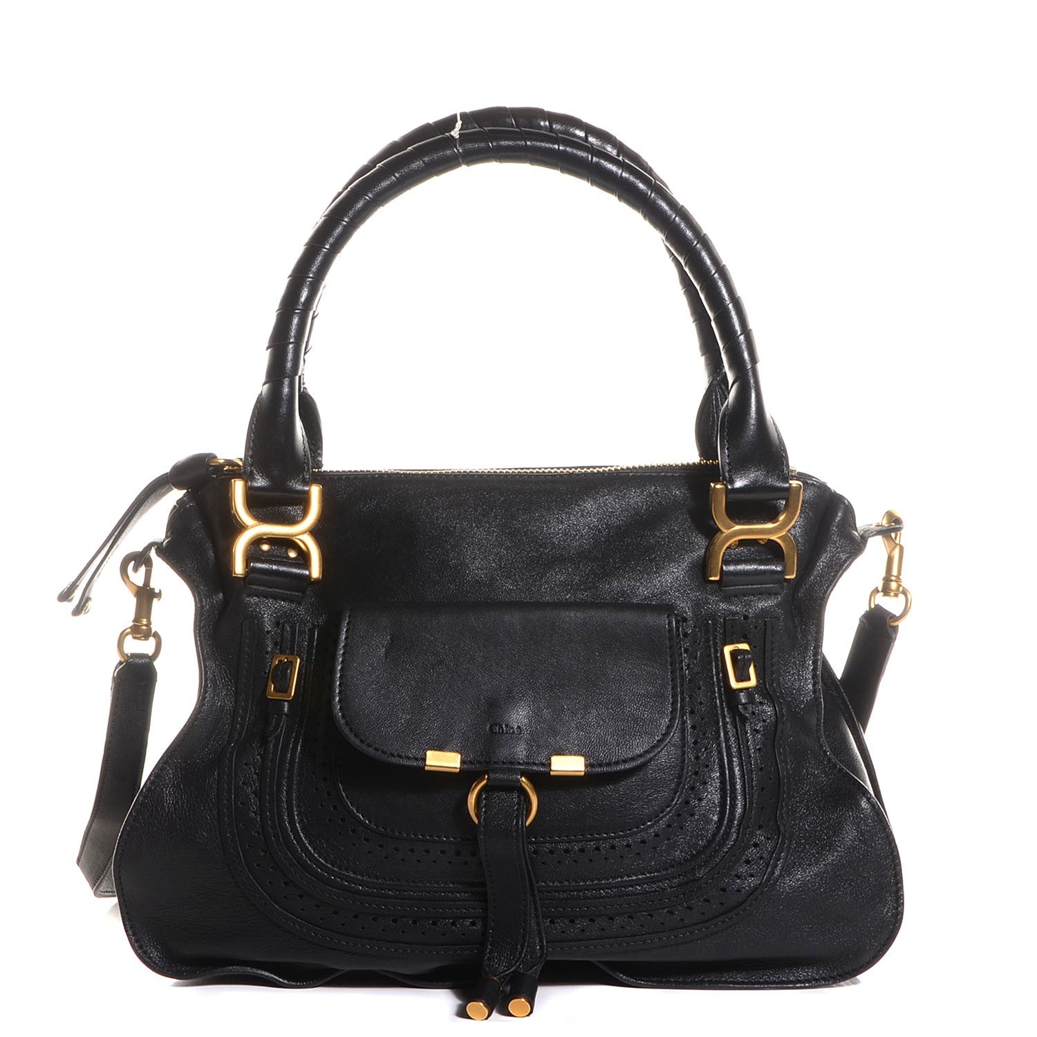 Chloe Calfskin Perforated Medium Marcie Animation Satchel Black 1 of 8