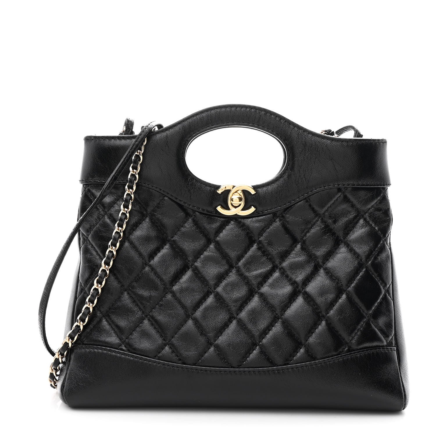 Chanel Shiny Crumpled Calfskin Quilted Mini 31 Shopping Bag Black 1 of 10