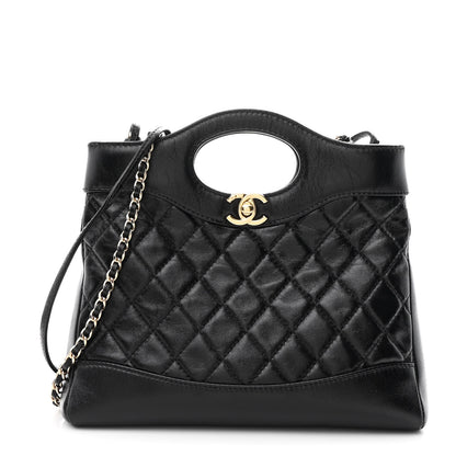 Chanel Shiny Crumpled Calfskin Quilted Mini 31 Shopping Bag Black 1 of 10