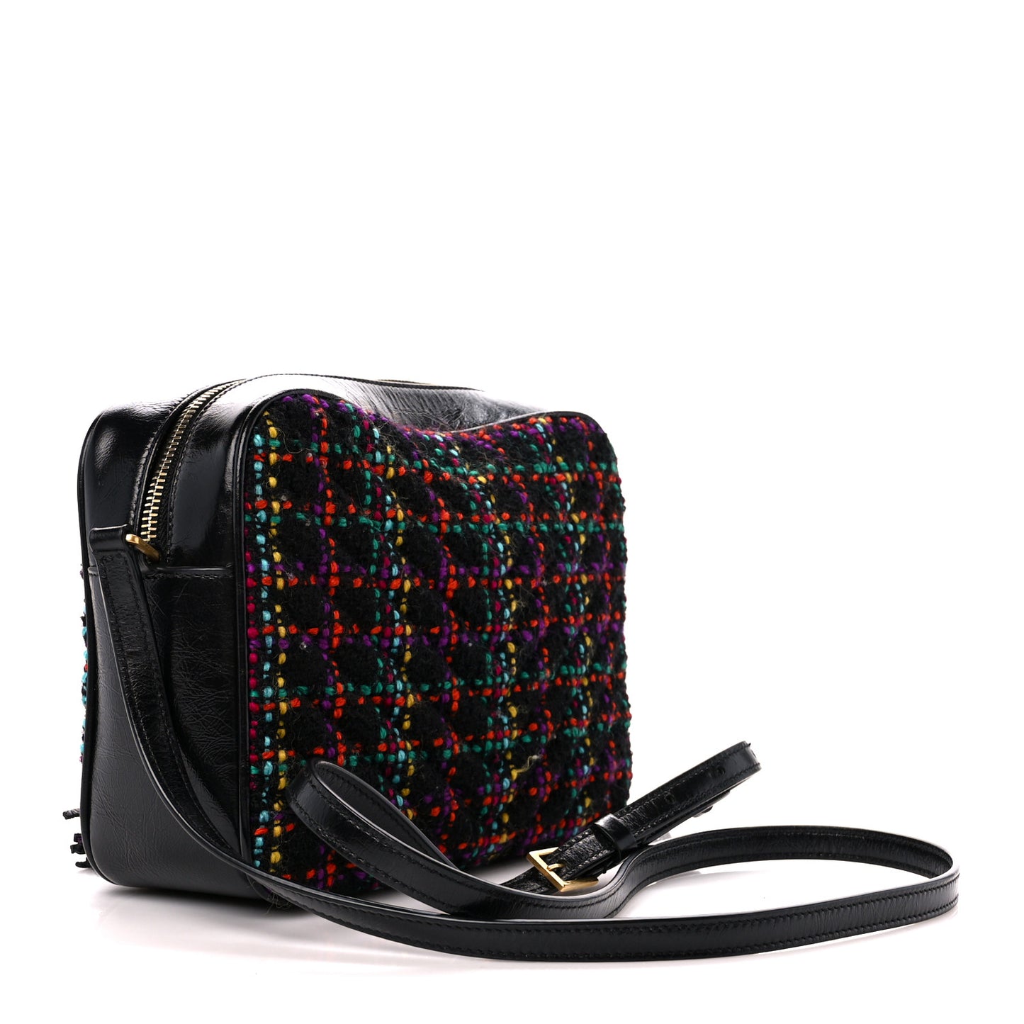 Tweed Calfskin Monogram Lou Camera Bag Black