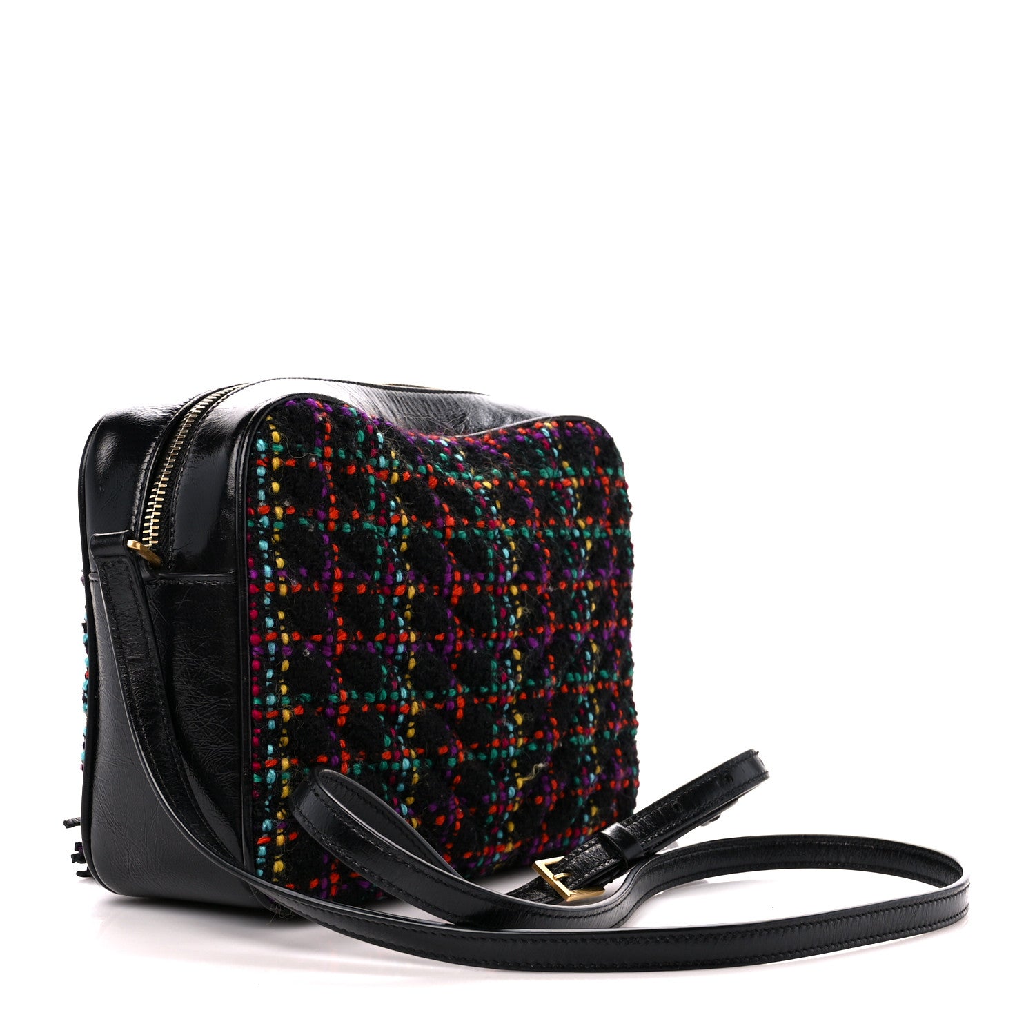 Saint Laurent Tweed Calfskin Monogram Lou Camera Bag Black 3 of 10