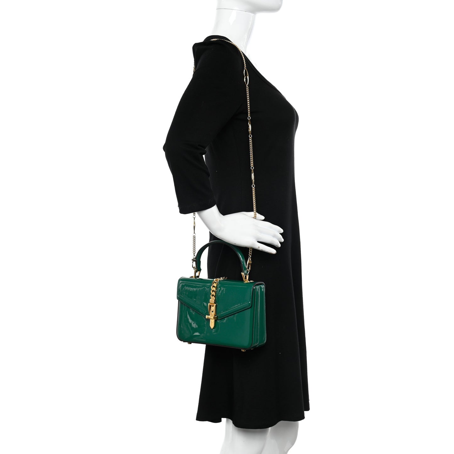 Mousse Top Patent Small Sylvie 1969 Top Handle Bag Emerald