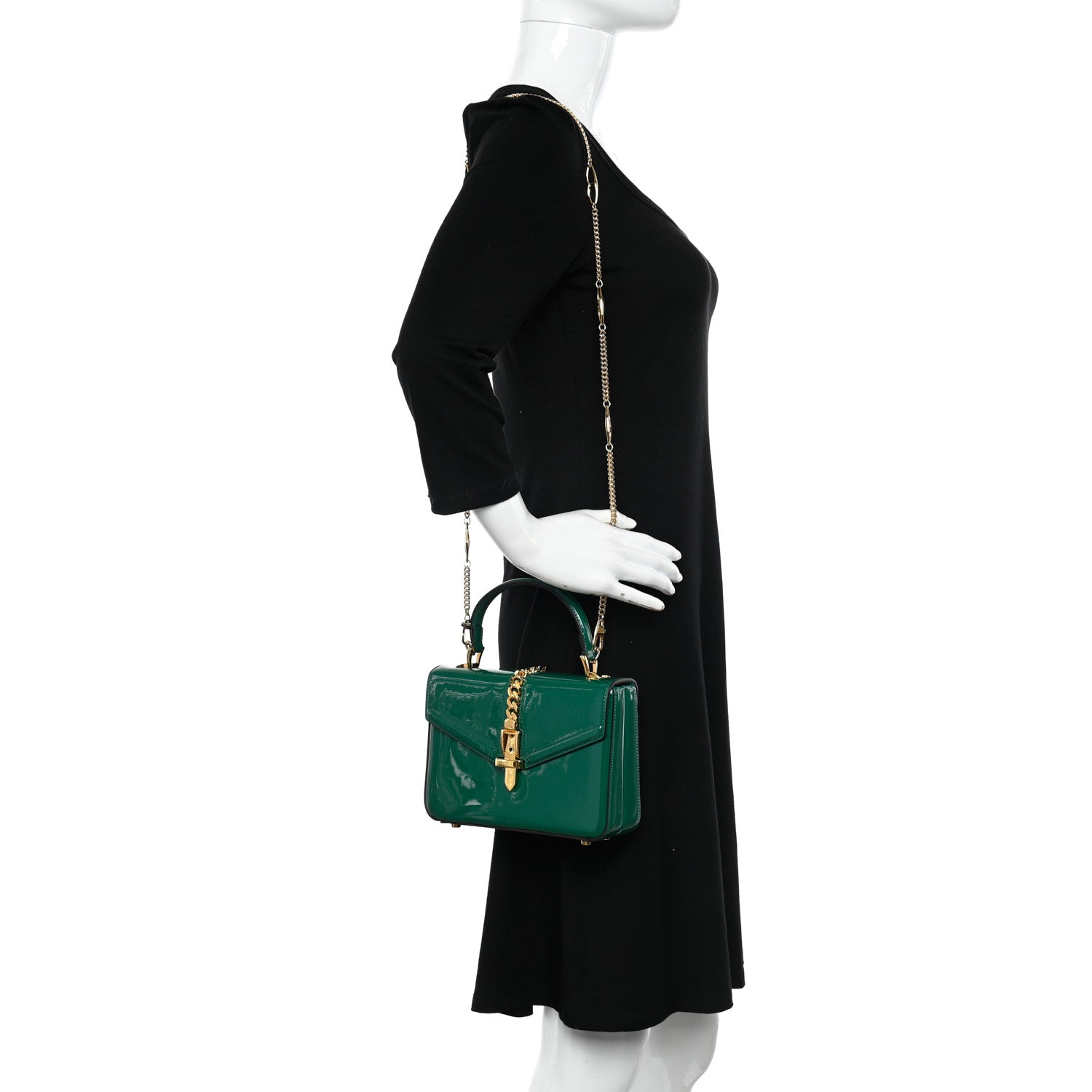 Gucci Mousse Top Patent Small Sylvie 1969 Top Handle Bag Emerald 2 of 10