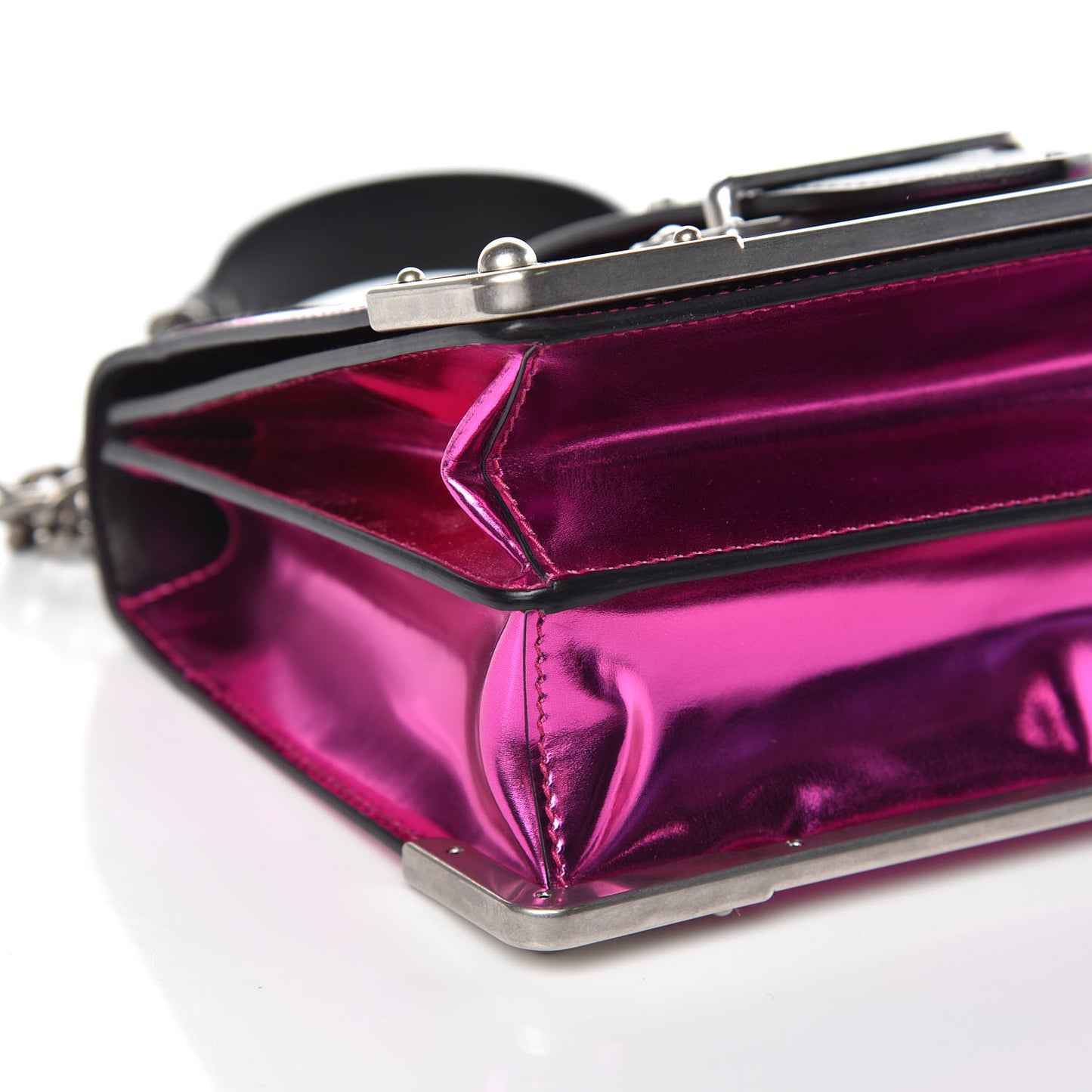 Metallic Vitello Saffiano Cahier Bag Fuxia Black